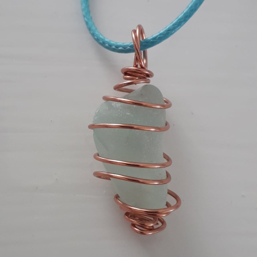  Seaham Sea glass Necklace,  Genuine Beach Glass Pendant in Aqua