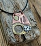 Copper, brass and silver 'abstract'  landscape pendant, necklace 