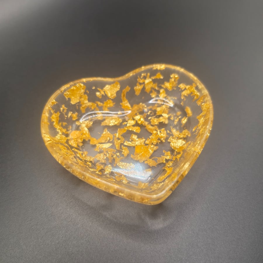 Resin Heart Shaped Dish With Golden Flakes