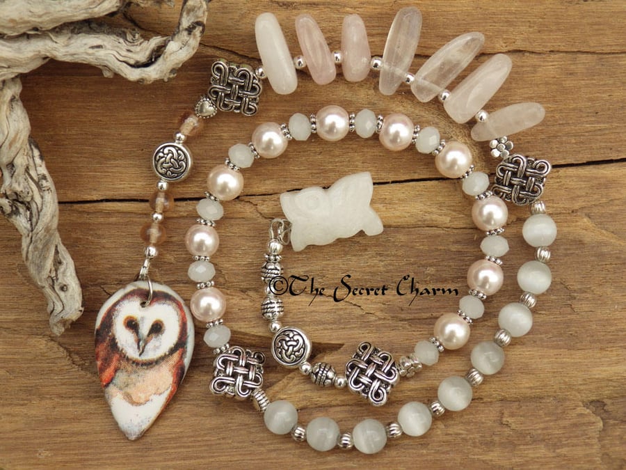 Owl Goddess Minerva Athena Prayer Rosary Beads, Mala Meditation Beads