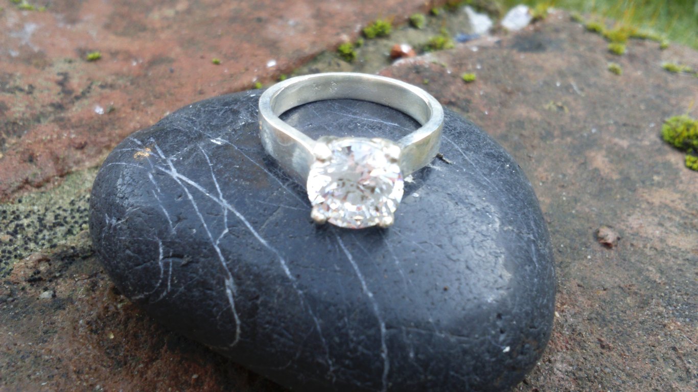 Cubic zirconia silver solitaire ring