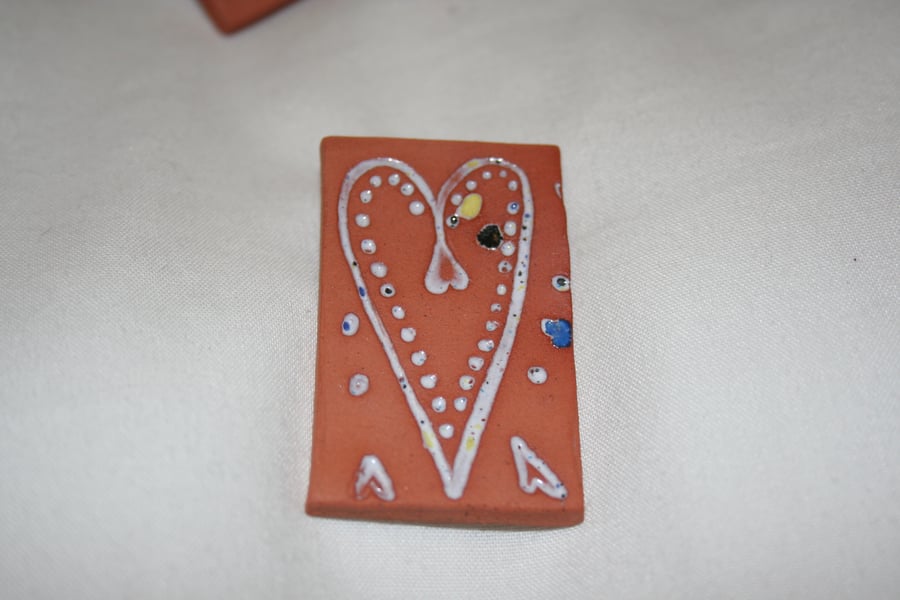 Handmade terracotta konfetti glazed ceramic heart brooch mothers day gift