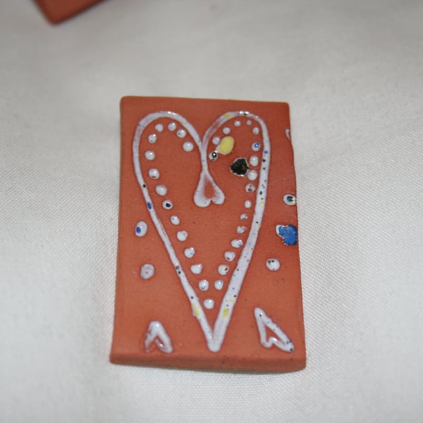 Handmade terracotta konfetti glazed ceramic heart brooch mothers day gift