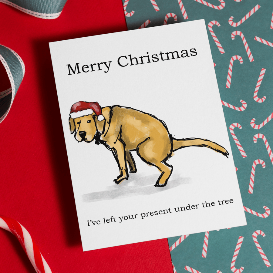 Funny Christmas greeting card for dog lovers - humorous, cheeky and festive