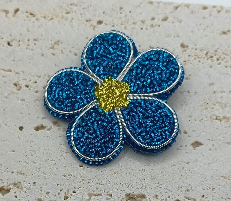Forget me Not Hand-Embroidered Brooch Pin Forget me Not Hand-Embroidered Brooch Pin
