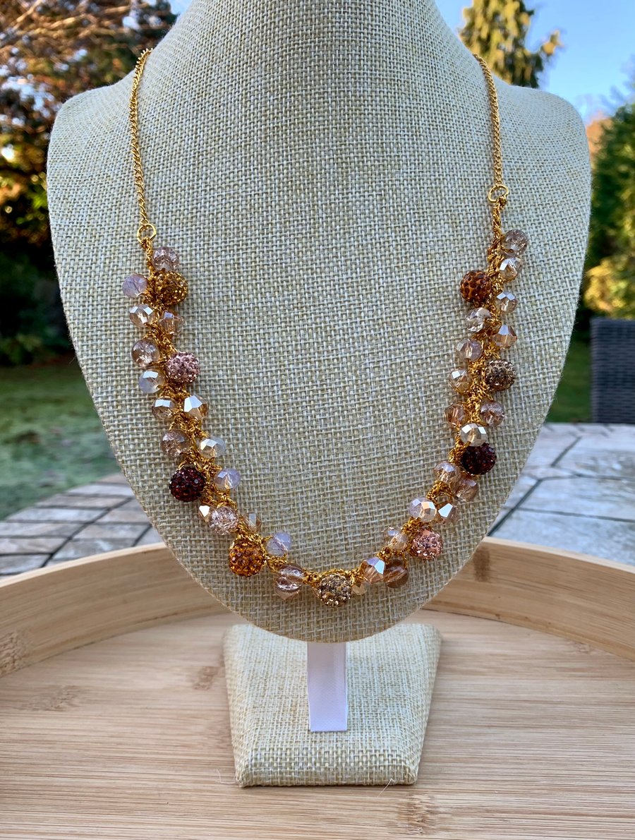 Gold Plated Crystal Cluster Handcrafted Necklace 