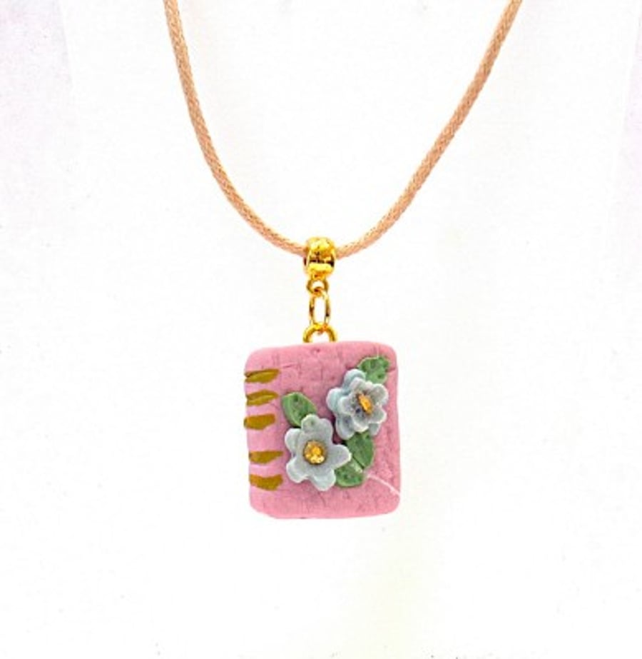 Polymer Clay Pink Floral Book Pendant