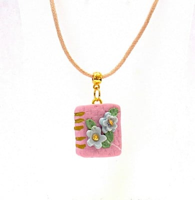 Polymer Clay Pink Floral Book Pendant