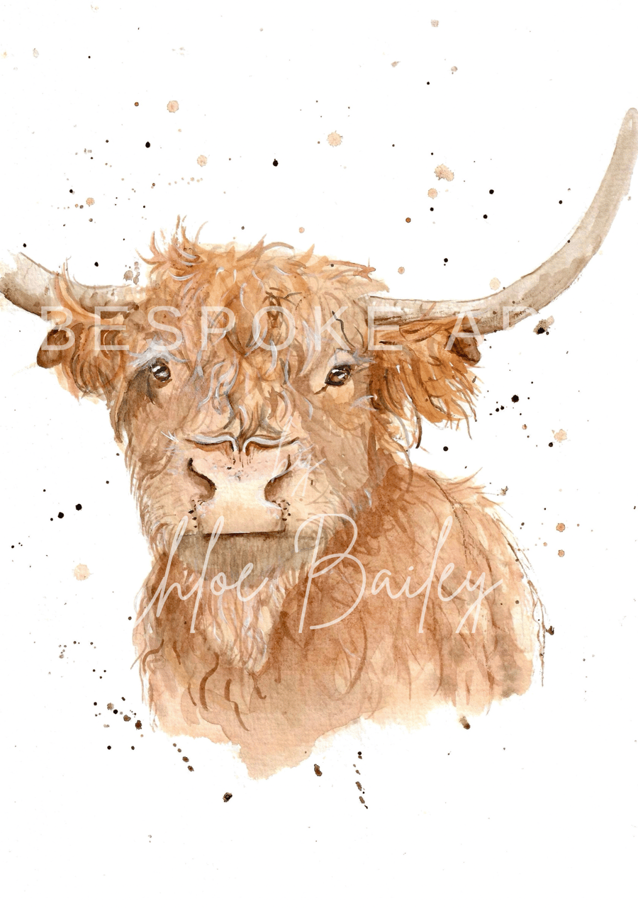 A4 Watercolour ‘Hamish’ highland cow print