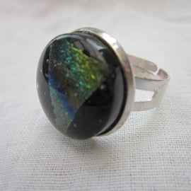 Handmade glass cabochon modern ring - Rainbow dichroic triangle