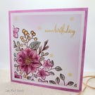 Floral Birthday Card - winter blooms, blank inside, embossed, textured