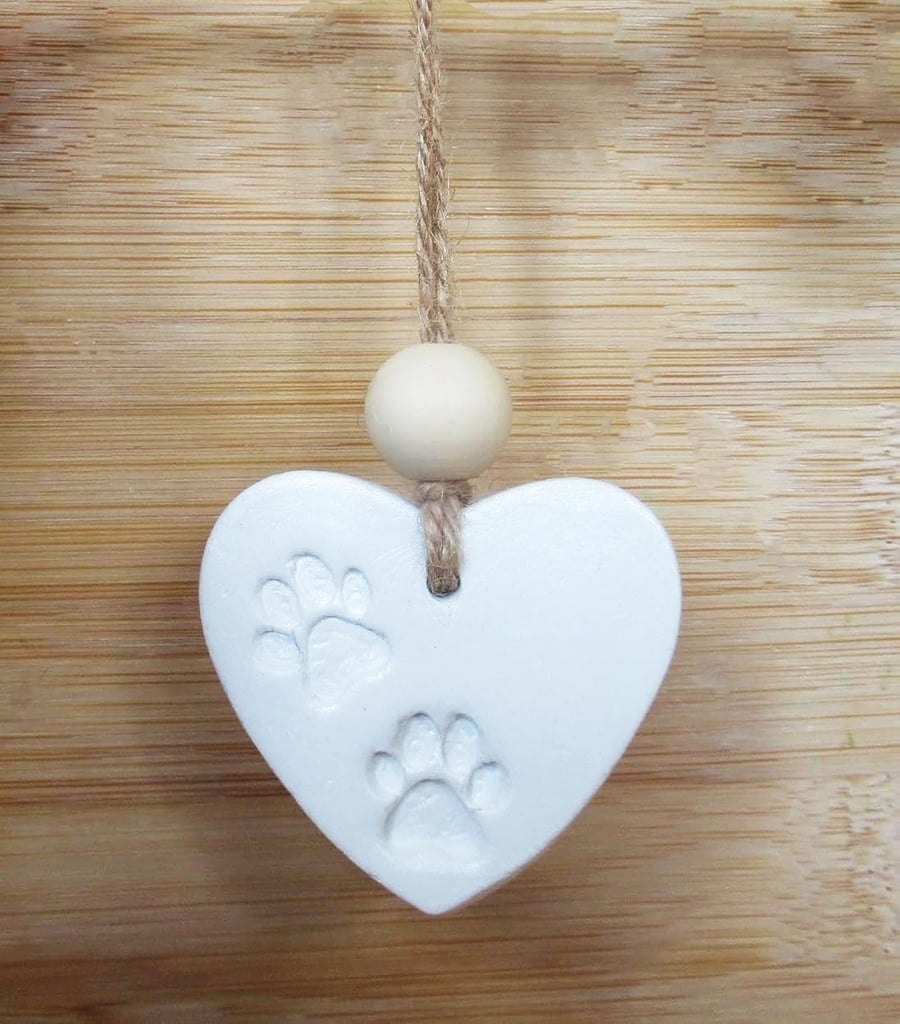 Clay Heart Ornament With Two Mini Paw Print Stamps