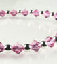 Rose pink Preciosa Czech glass beaded bracelet, lobster clasp, sterling silver