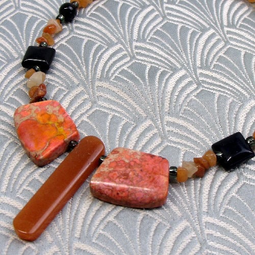 Orange Jasper Necklace, Orange Gemstone Necklace, Handmade Necklace spsA44