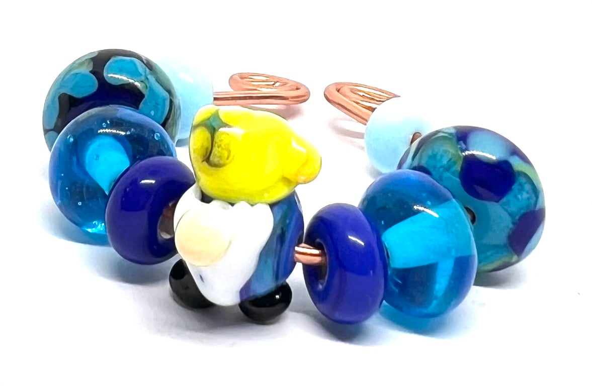 Artisan Lampwork Glass Beads – Whimsical handmade Garden Gnome Floral Meadow Set