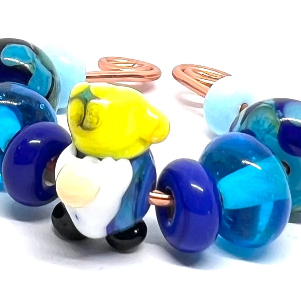 Artisan Lampwork Glass Beads – Whimsical handmade Garden Gnome Floral Meadow Set