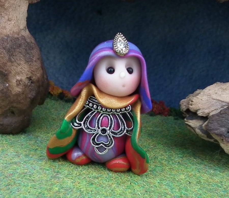 Princess 'Joell' Tiny Royal Gnome with jewels OOAK Sculpt by Ann Galvin