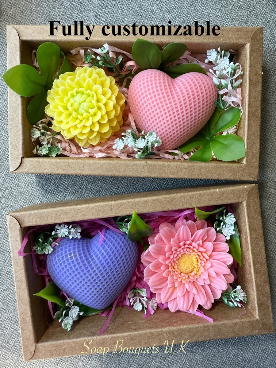 Valentine's Day Spa Gift Set for Women – Custom Flower & Heart Soap Duo