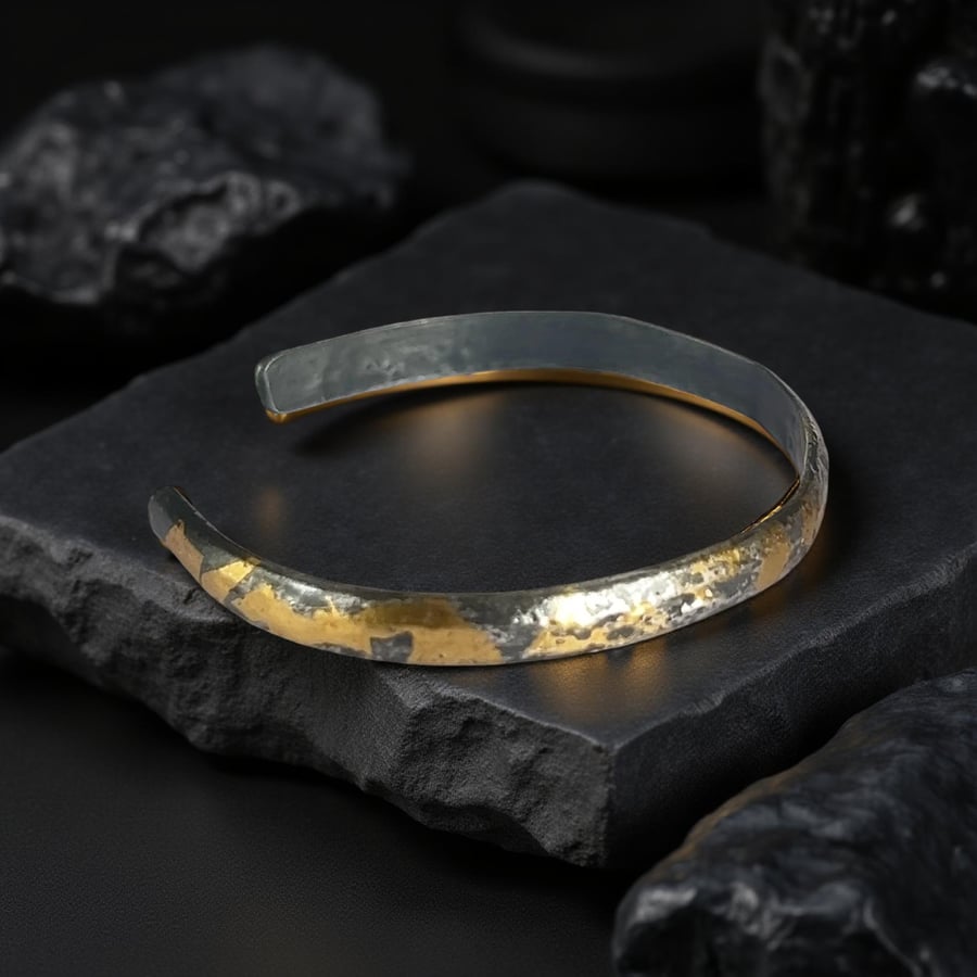 Silver And Gold Keum Boo Cuff Oxidised