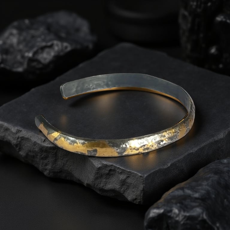 Silver And Gold Keum Boo Cuff Oxidised