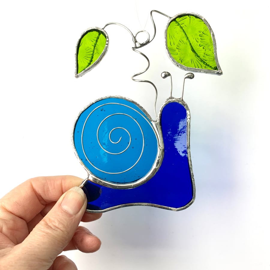 Stained Glass Snail Suncatcher - Hanging Window Decoration - Dark Blue