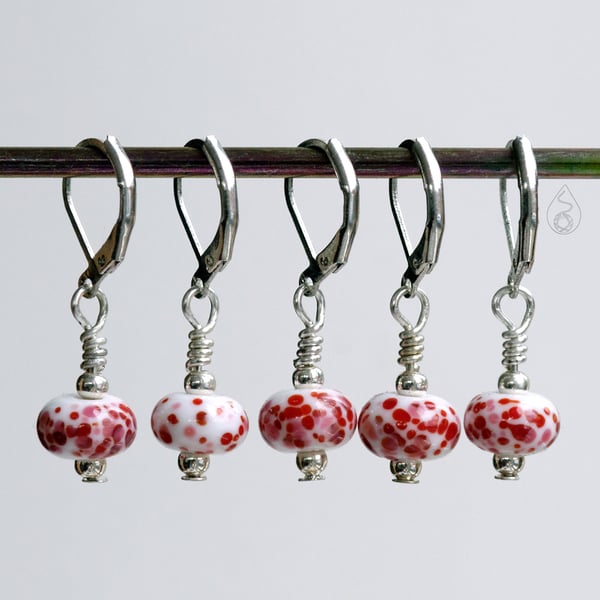 Lampwork Stitch Markers - Lipstick Red