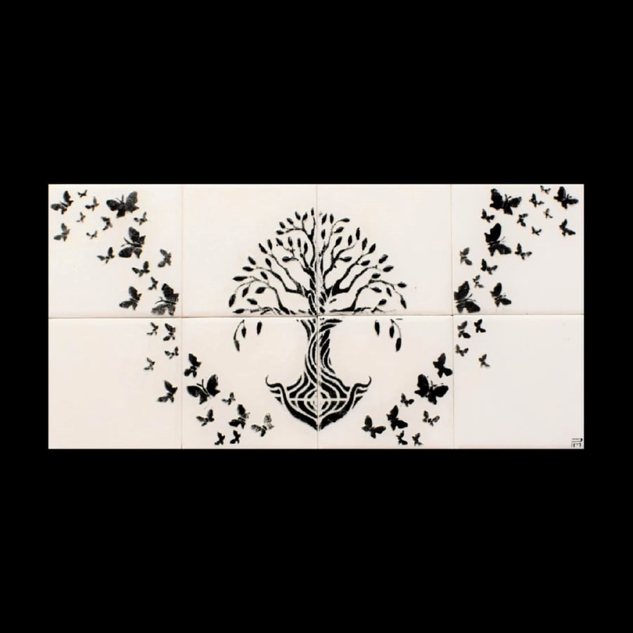 Black and White Tiles, Tree of Life Wall Art.