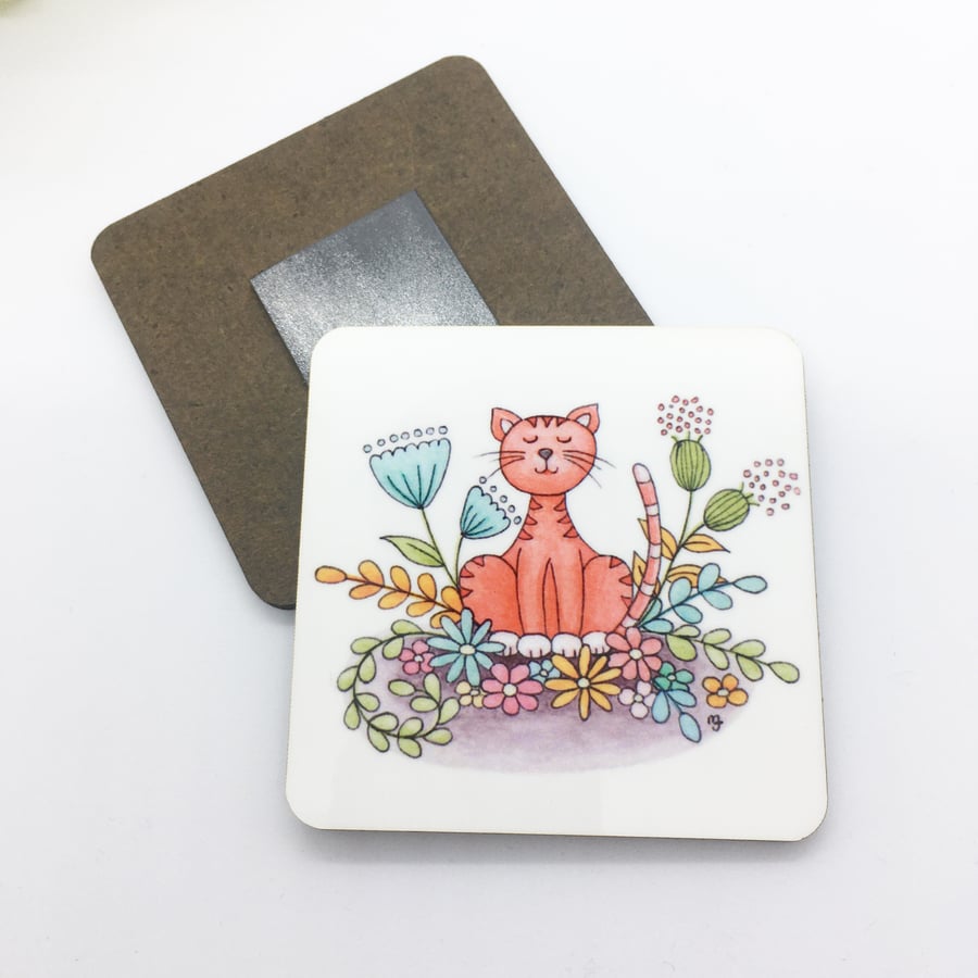 Floral Cat Magnet - Fridge Magnet