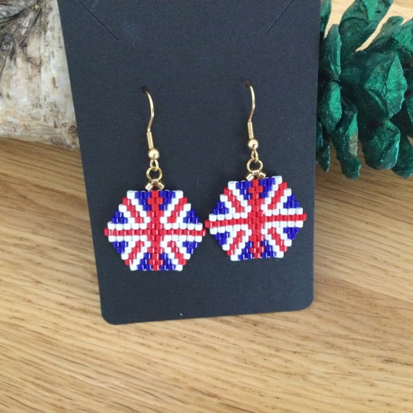Beaded Union Jack Coronation Eurovision Earrings