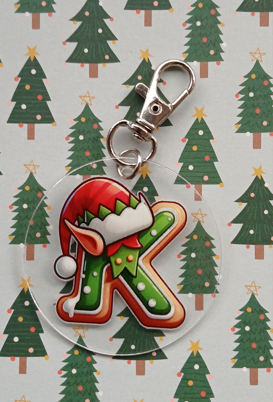 Clear acrylic Christmas keyring "K"