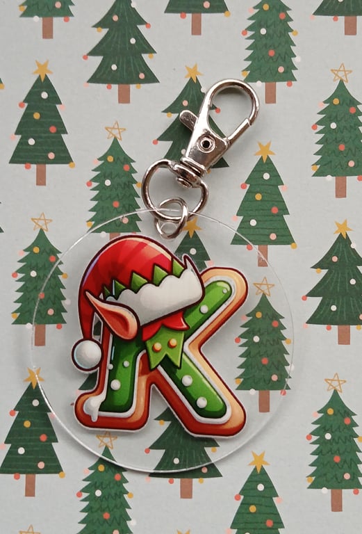 Clear acrylic Christmas keyring "K"