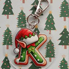 Clear acrylic Christmas keyring "K"