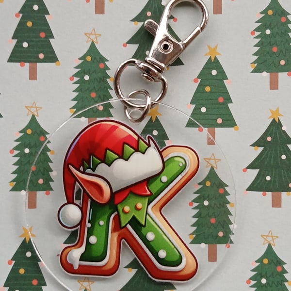 Clear acrylic Christmas keyring "K"
