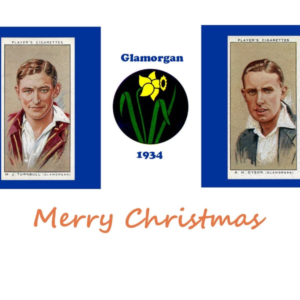 Cricket vintage 1934 design Christmas card. Glamorgan. FREE UK Postage
