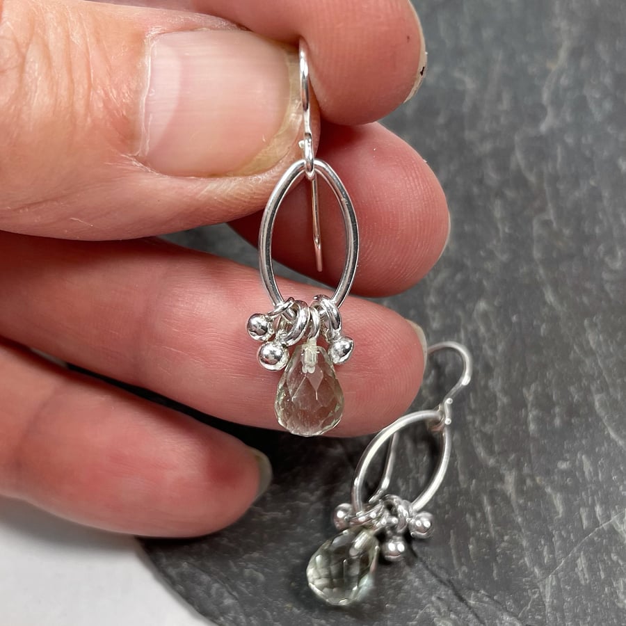 Silver and faceted aquamarine drop earrings 