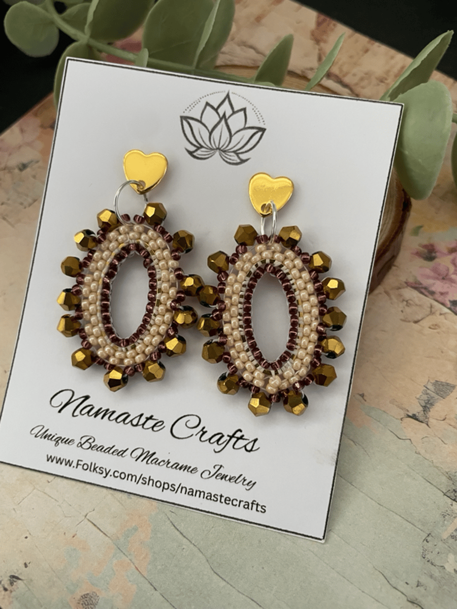 Beautiful delicate beaded hoop dangle boho statement handcrafted earrings