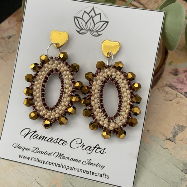 Beautiful delicate beaded hoop dangle boho statement handcrafted earrings