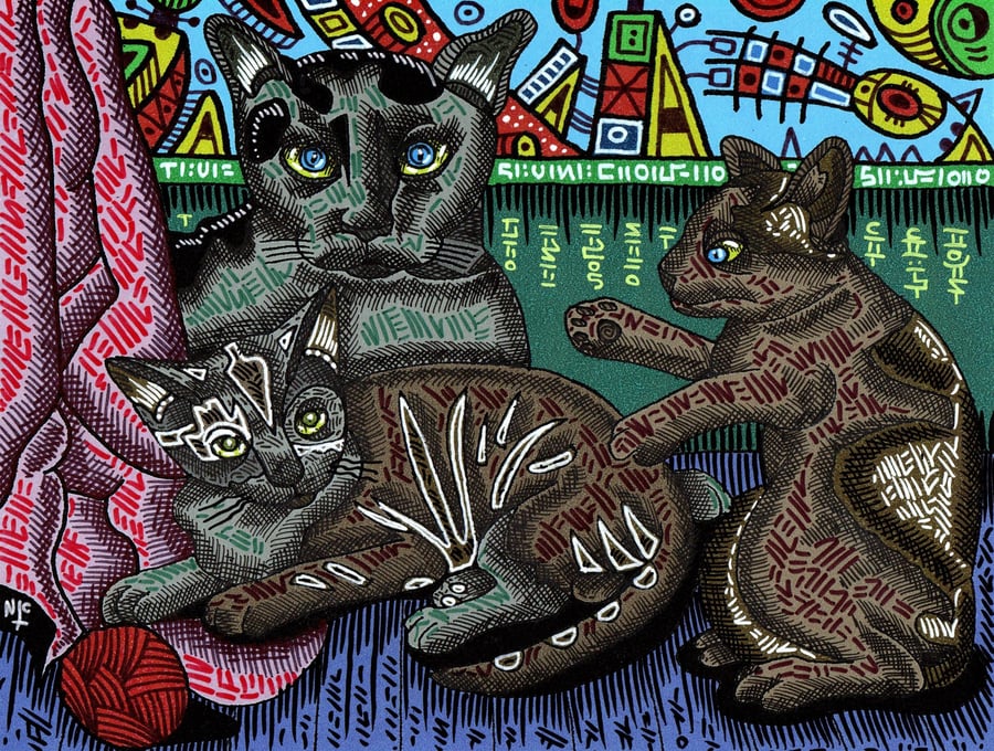 THREE CATS PLAYING