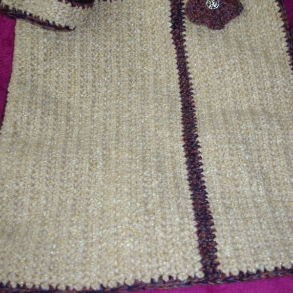Bag crochet tote style crochet bag in Beige and gold fleck with purple