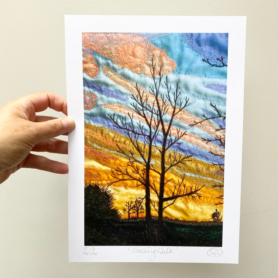Sunrise Landscape textile art print of Yorkshire. 