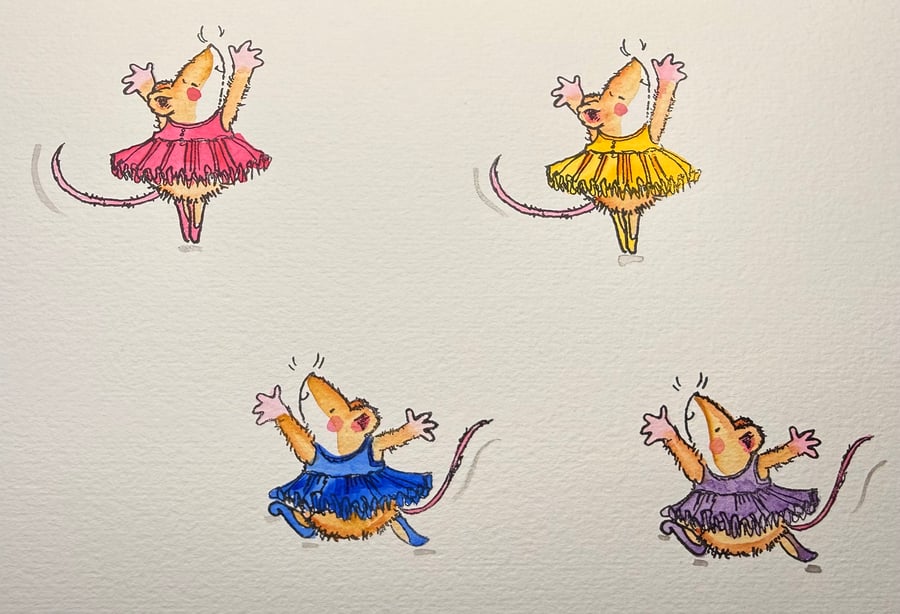 A5 card topper page using Penny Black stamps - Dancing mice
