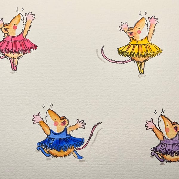 A5 card topper page using Penny Black stamps - Dancing mice
