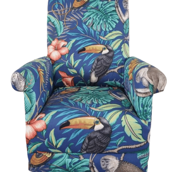 iLiv Rainforest Marine Blue Fabric Adult Armchair Chair Toucan Monkey Botanical
