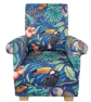 iLiv Rainforest Marine Blue Fabric Adult Armchair Chair Toucan Monkey Botanical