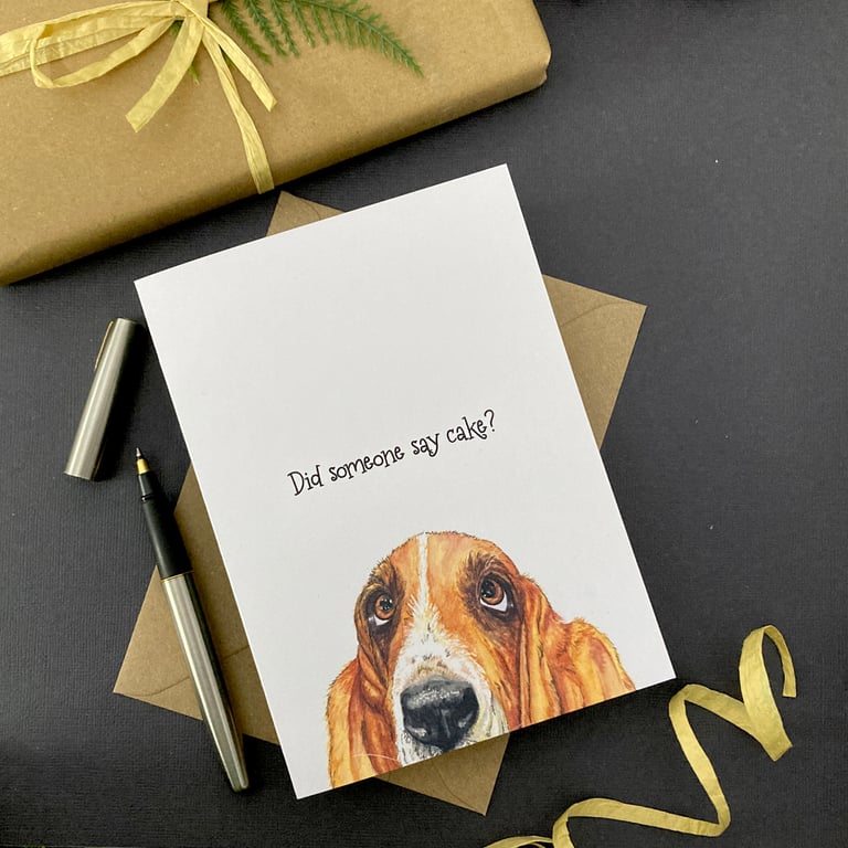 Basset Hound Card. Blank or personalised for any occasion: birthday card, etc.