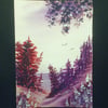aceo SFA original miniature watercolour painting landscape winter trees