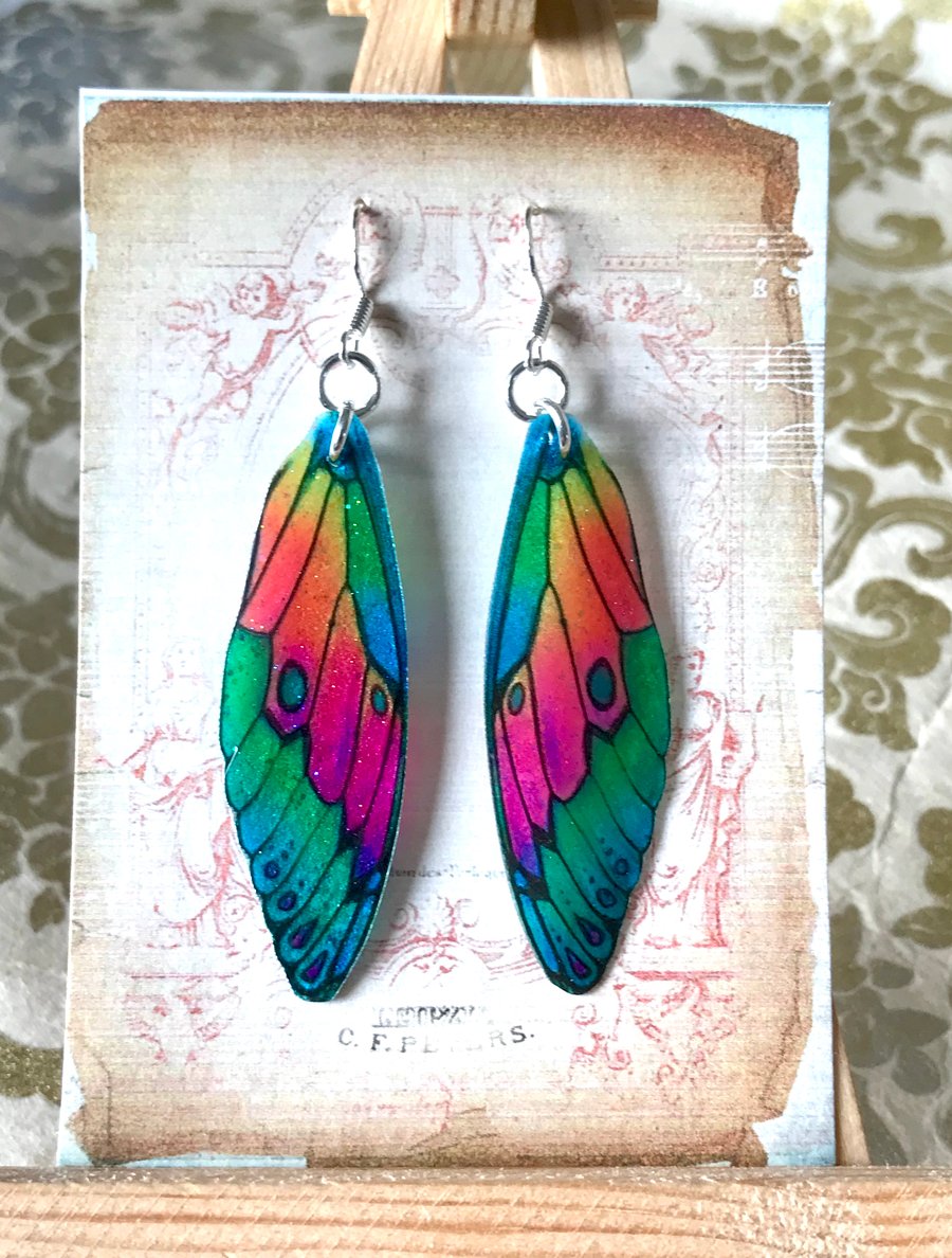 Colourful Fairy Wing Sterling Silver Earrings