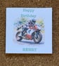 Red Sports Style Motorbike Birthday Card with Rider Personalised Foiled Message  - Image 1
