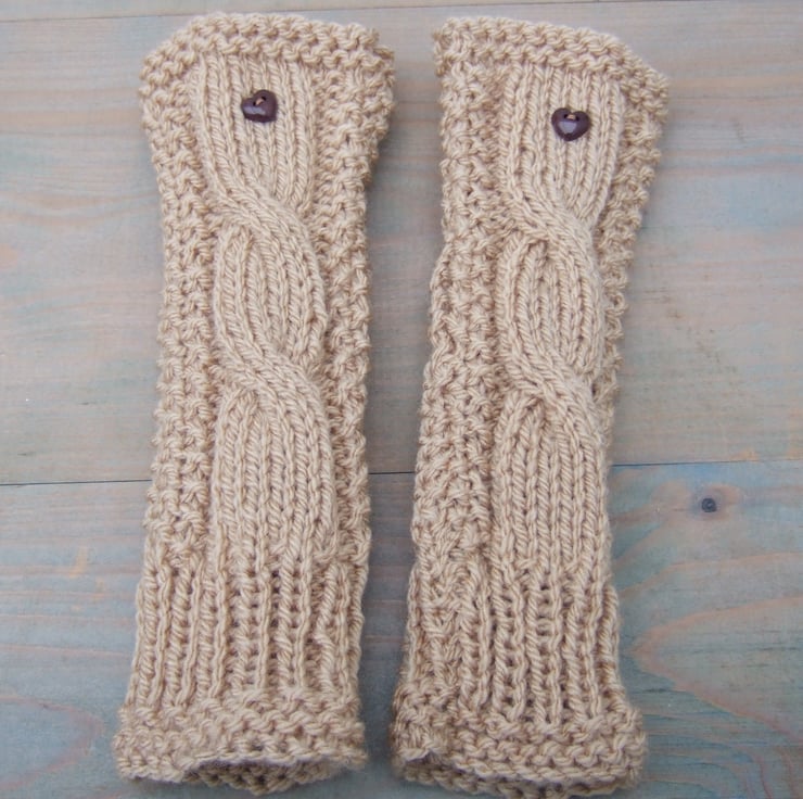 Aran Wrist Warmers, Hand Knit Fingerless Gloves... Folksy