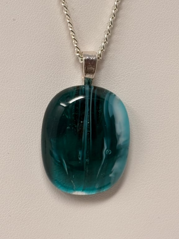 Fused Glass Sea Green and Blue Pendant